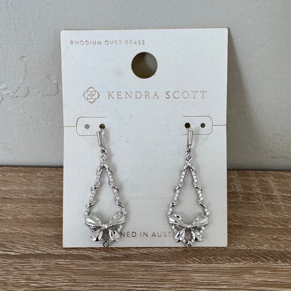 NEW Kendra Scott Belle Bow Drop Earrings Rhodium Silver Elegant Feminine Bridal